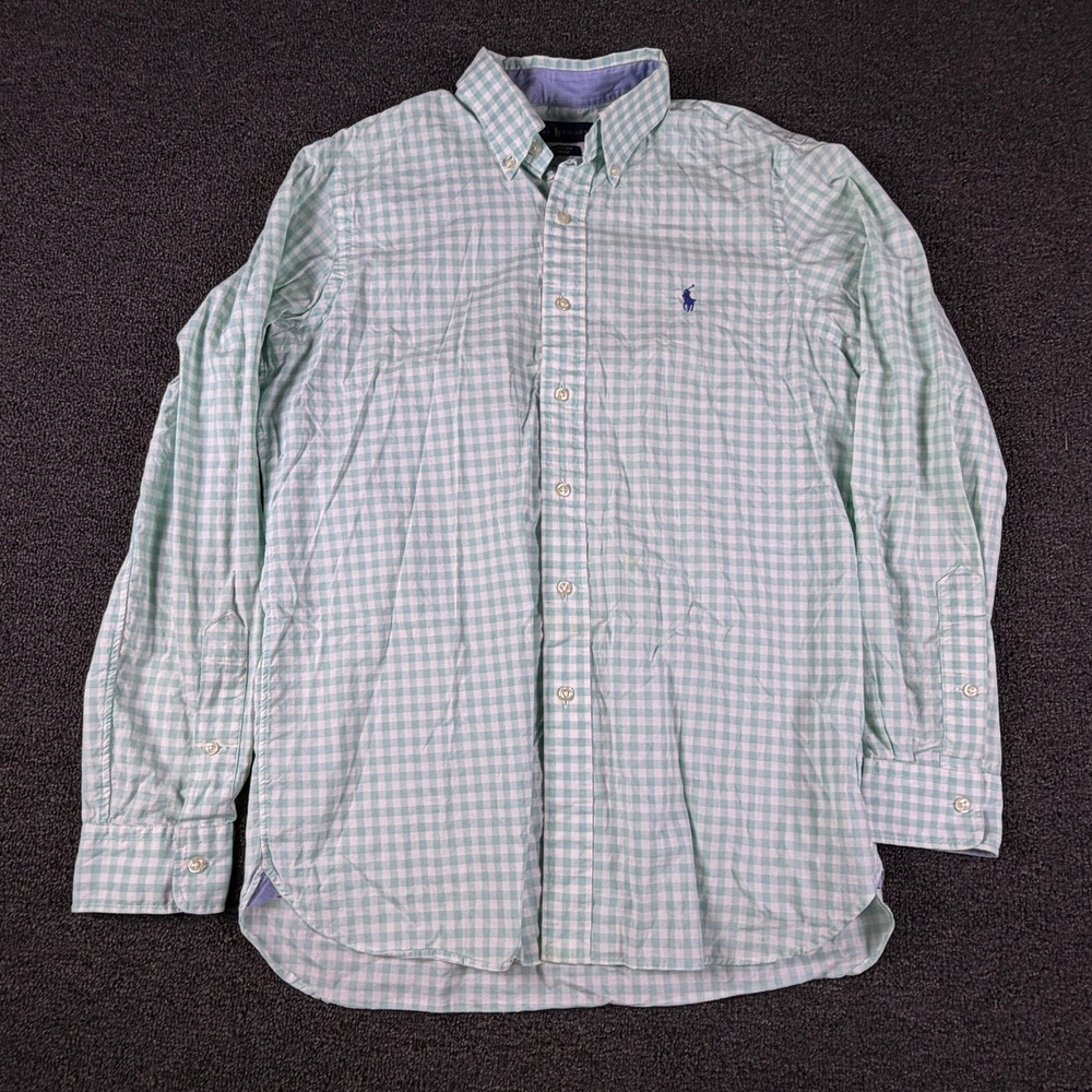 Polo Ralph Lauren Button-Down Mens Small Gingham Mint Green Stretch EUC